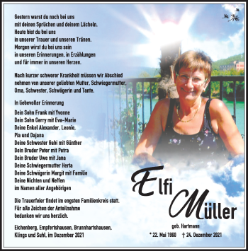 Traueranzeige von Elfi Müller von Südthüringer Presse