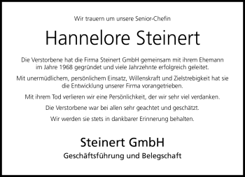 Traueranzeige von Hannelore Steinert von Neue Presse Coburg