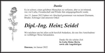 Traueranzeige von Heinz Seidel von Südthüringer Presse