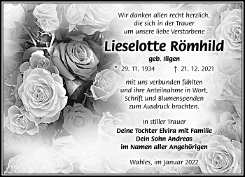 Traueranzeige von Lieselotte Römhild von Südthüringer Presse