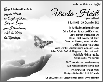 Traueranzeige von Ursula Heidl von Südthüringer Presse