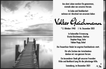 Traueranzeige von Volker Gleichmann von Südthüringer Presse