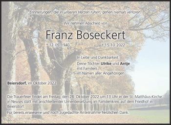 Traueranzeige von Franz Boseckert von Neue Presse Coburg