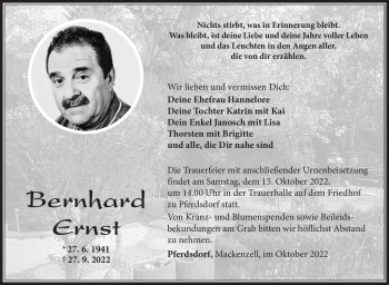 Traueranzeige von Bernhard Ernst von Südthüringer Presse