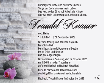 Traueranzeige von Traute Knauer von Südthüringer Presse
