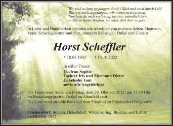 Traueranzeige von Horst Scheffler von Südthüringer Presse