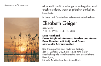 Traueranzeige von Elisabeth Geiger von Frankenpost