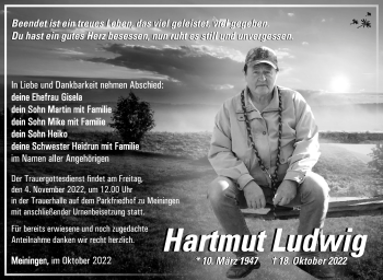 Traueranzeige von Hartmut Ludwig von Südthüringer Presse