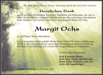 Traueranzeige von Margit Ochs von Südthüringer Presse