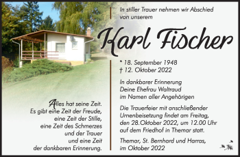 Traueranzeige von Karl Fischer von Südthüringer Presse