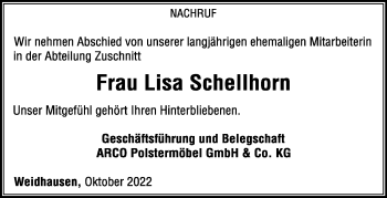 Traueranzeige von Lisa Schellhorn von Neue Presse Coburg