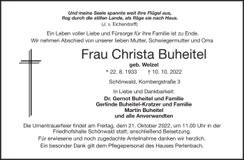 Traueranzeige von Christa Buheitel von Frankenpost