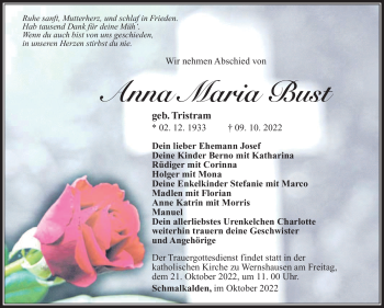 Traueranzeige von Anna Maria Bust von Südthüringer Presse