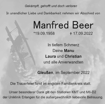 Traueranzeige von Manfred Beer von Frankenpost