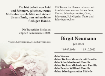 Traueranzeige von Birgit Neumann von Südthüringer Presse