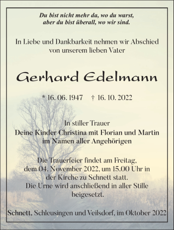 Traueranzeige von Gerhard Edelmann von Südthüringer Presse
