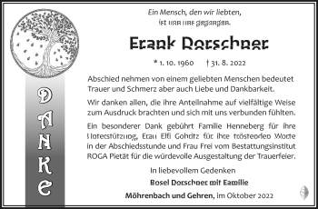 Traueranzeige von Frank Dorschner von Südthüringer Presse