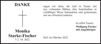 Traueranzeige von Monika Starke-Fischer von Frankenpost