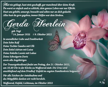 Traueranzeige von Gerda Heerlein von Südthüringer Presse