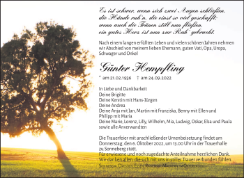Traueranzeige von Günter Hempfling von Südthüringer Presse