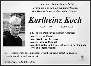 Traueranzeige von Karlheinz Koch von Südthüringer Presse