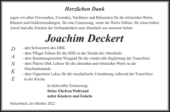 Traueranzeige von Joachim Deckert von Südthüringer Presse