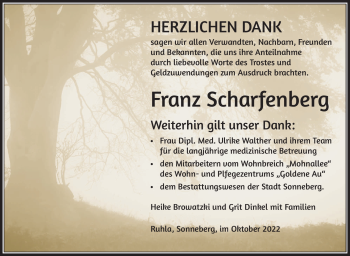 Traueranzeige von Franz Scharfenberg von Südthüringer Presse