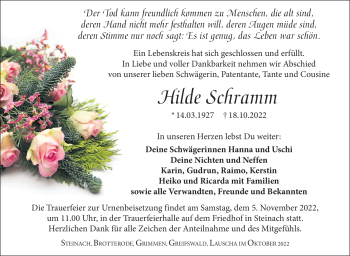 Traueranzeige von Hilde Schramm von Südthüringer Presse