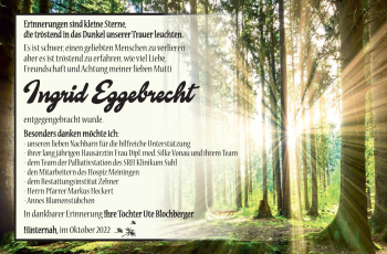 Traueranzeige von Ingrid Eggebrecht von Südthüringer Presse