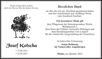 Traueranzeige von Josef Kotscha von Südthüringer Presse