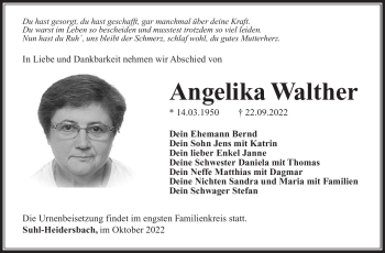 Traueranzeige von Angelika Walther von Südthüringer Presse