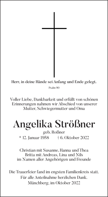 Traueranzeige von Angelika Strößner von Frankenpost