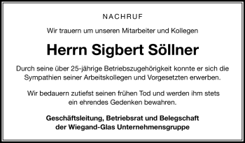 Traueranzeige von Sigbert Söllner von Neue Presse Coburg