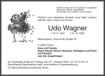 Traueranzeige von Udo Wagner von Frankenpost