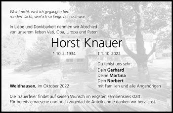 Traueranzeige von Horst Knauer von Neue Presse Coburg