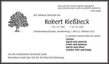 Traueranzeige von Robert Rießbeck von Frankenpost