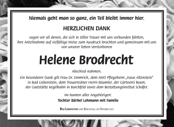 Traueranzeige von Helene Brodrecht von Südthüringer Presse