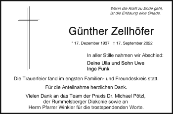 Traueranzeige von Günther Zellhöfer von Frankenpost