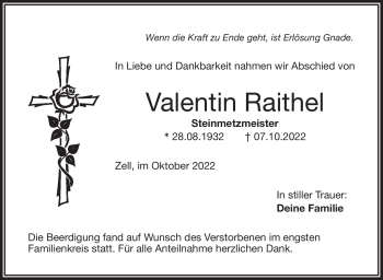 Traueranzeige von Valentin Raithel von Frankenpost