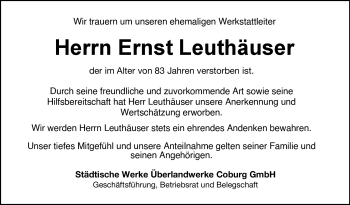 Traueranzeige von Ernst Leuthäuser von Neue Presse Coburg