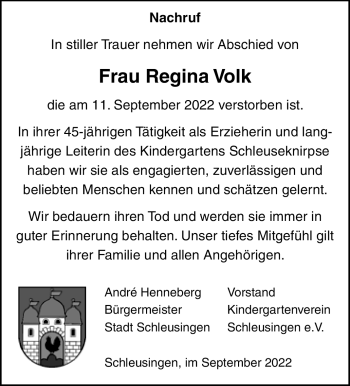Traueranzeige von Regina Volk von Südthüringer Presse