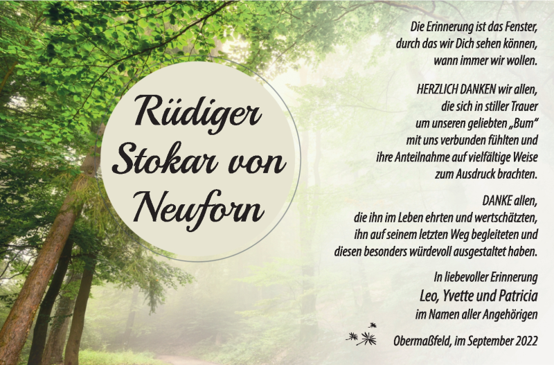 Traueranzeigen von Rüdiger Stokar Stokar von Neuforn frankengedenkt.de
