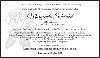 Traueranzeige von Margarete Schrickel von Südthüringer Presse