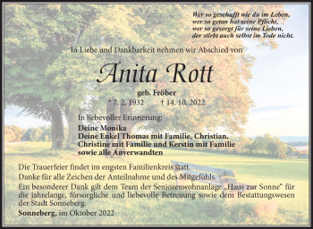 Traueranzeige von Anita Rott von Südthüringer Presse