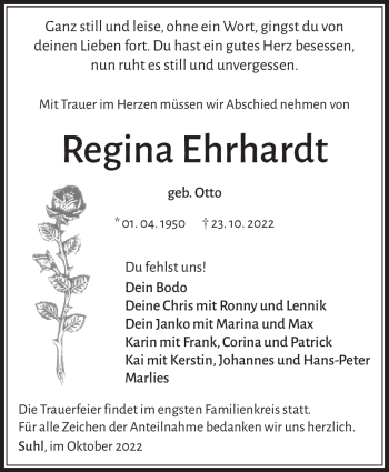 Traueranzeige von Regina Ehrhardt von Südthüringer Presse