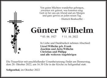 Traueranzeige von Günter Wilhelm von Südthüringer Presse