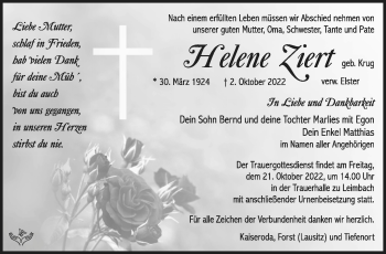Traueranzeige von Helene Ziert von Südthüringer Presse