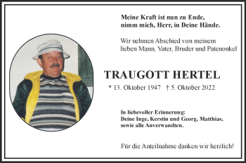 Traueranzeige von Traugott Hertel von Frankenpost