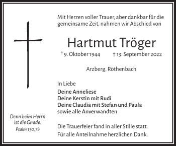 Traueranzeige von Hartmut Tröger von Frankenpost