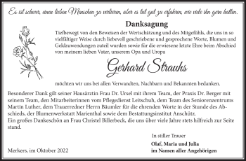 Traueranzeige von Gerhard Strauhs von Südthüringer Presse